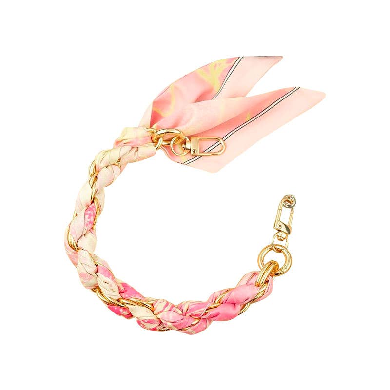 Gold Phone Chain with Pink Ocean Scarf - Short