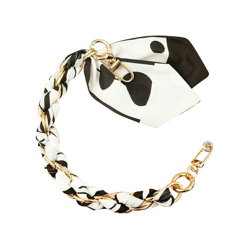 Gold Phone Chain with Scarf Black and White- Short