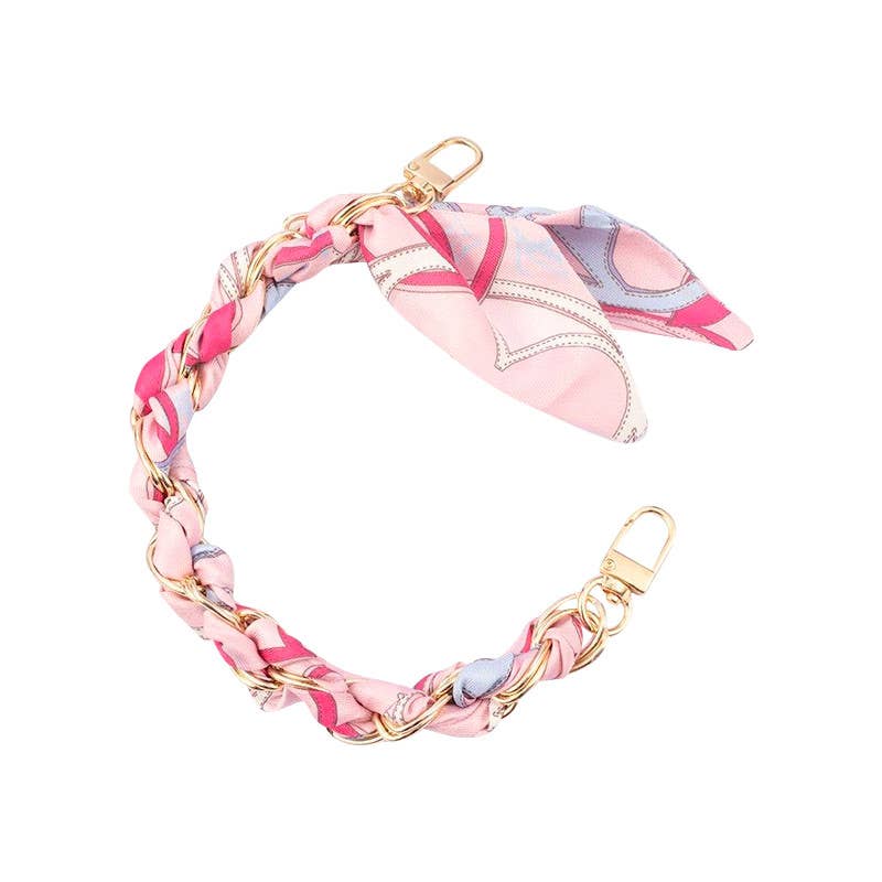Gold Phone Chain with Scarf Pink Mix - Short
