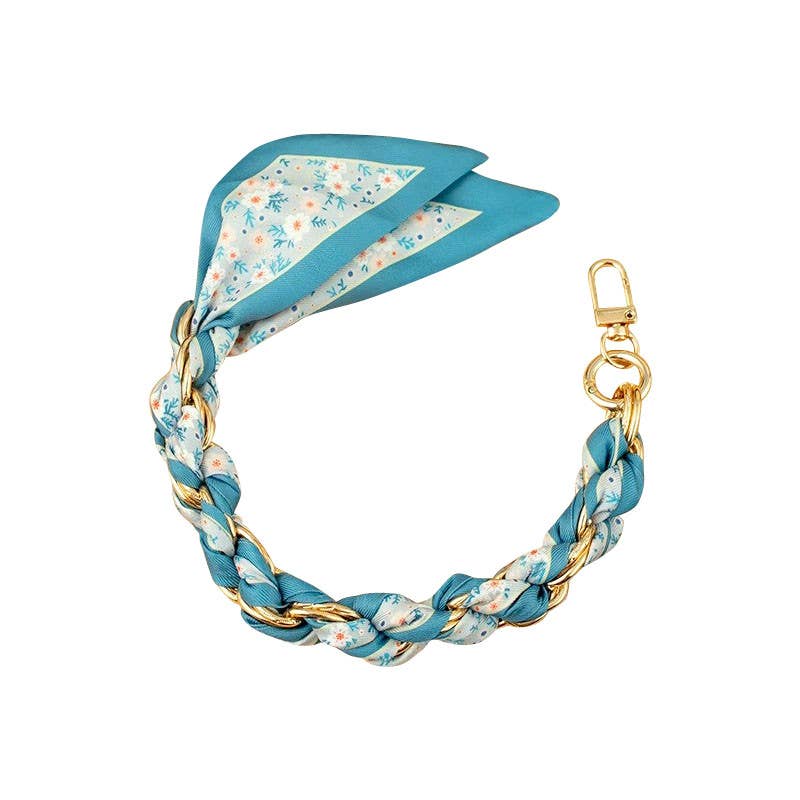 Gold Phone Chain with Scarf Blue Flower - Short