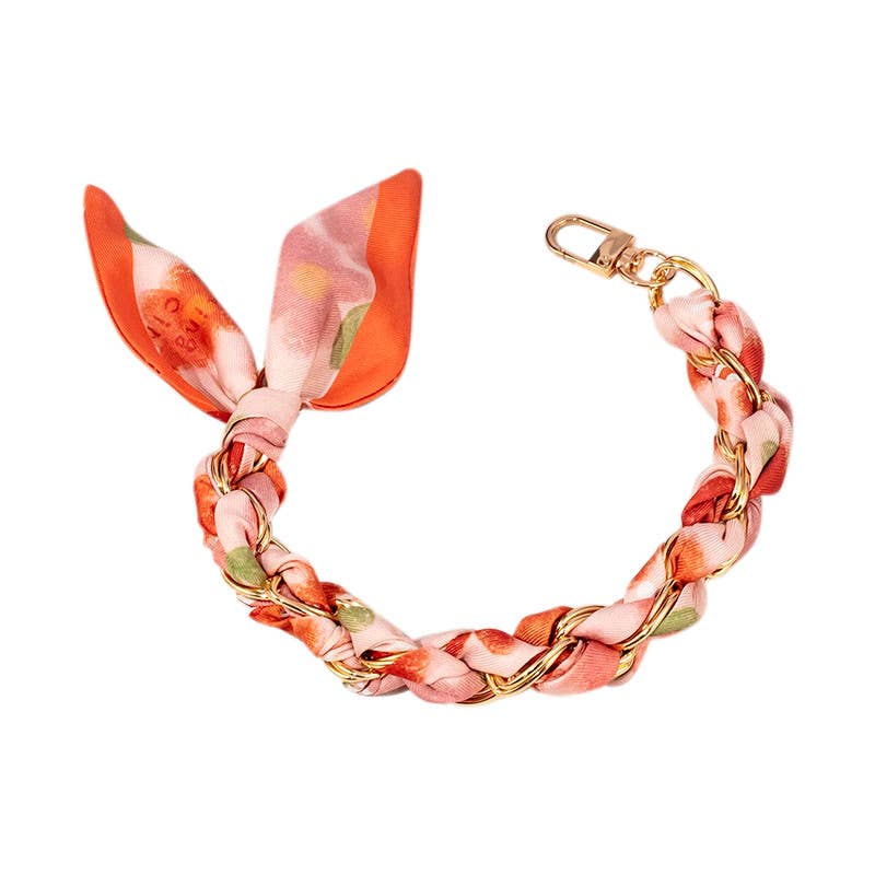 Gold Phone Chain with Scarf Orange Watercolor- Short JJ
