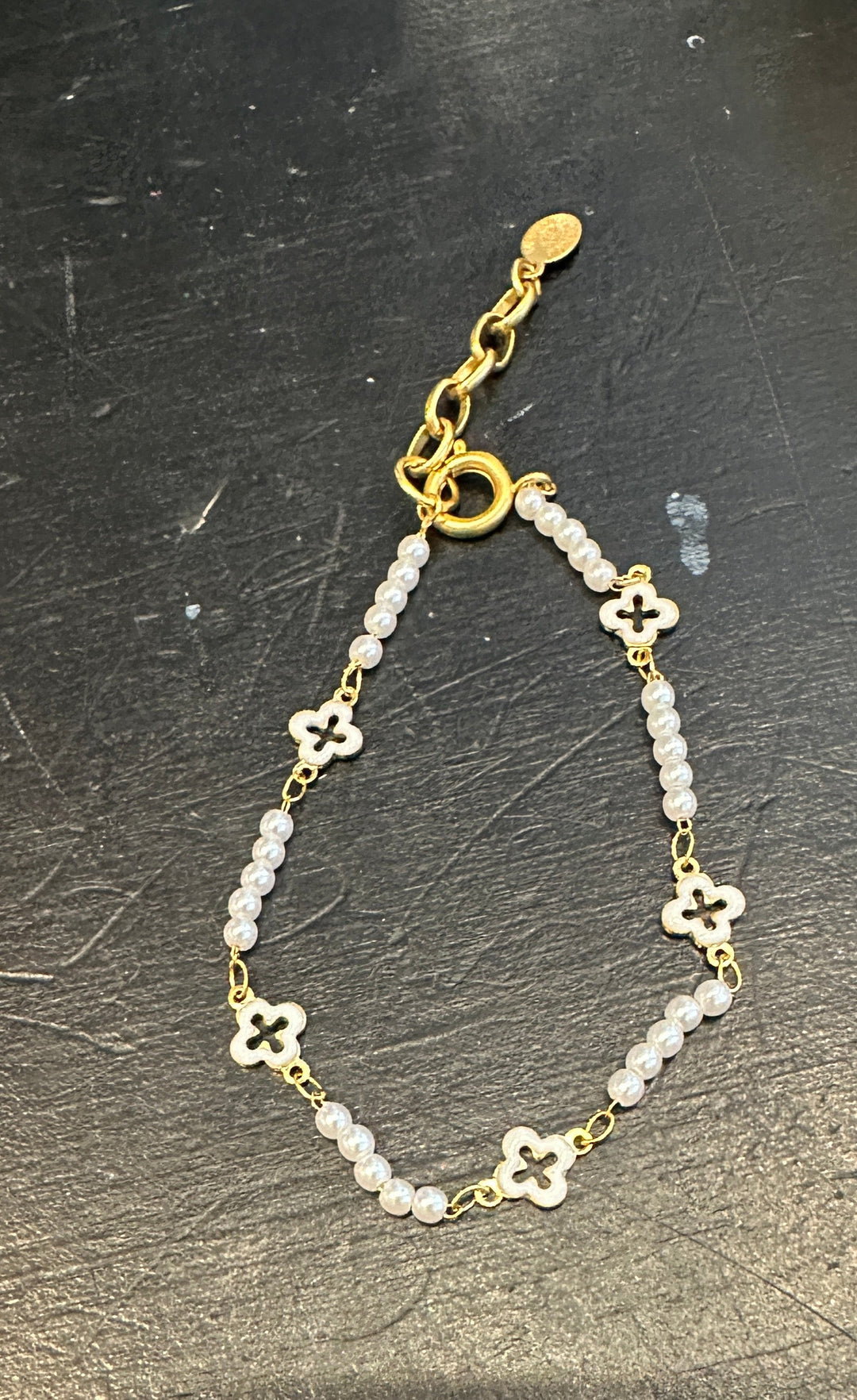 White Enamel Flower Bracelet