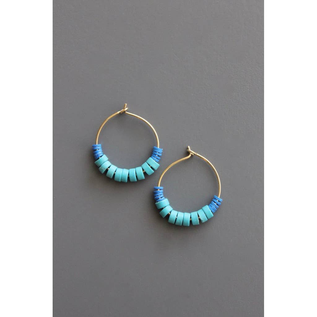 RYLE01 Turquoise and blue vulcanite hoop earrings