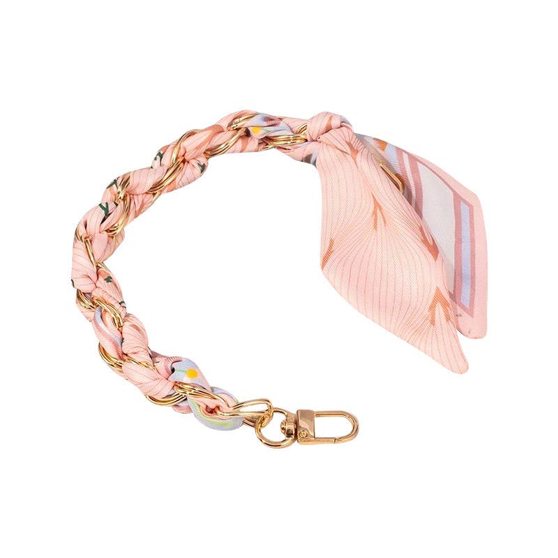 Gold Phone Chain with Scarf Light Pink- Short