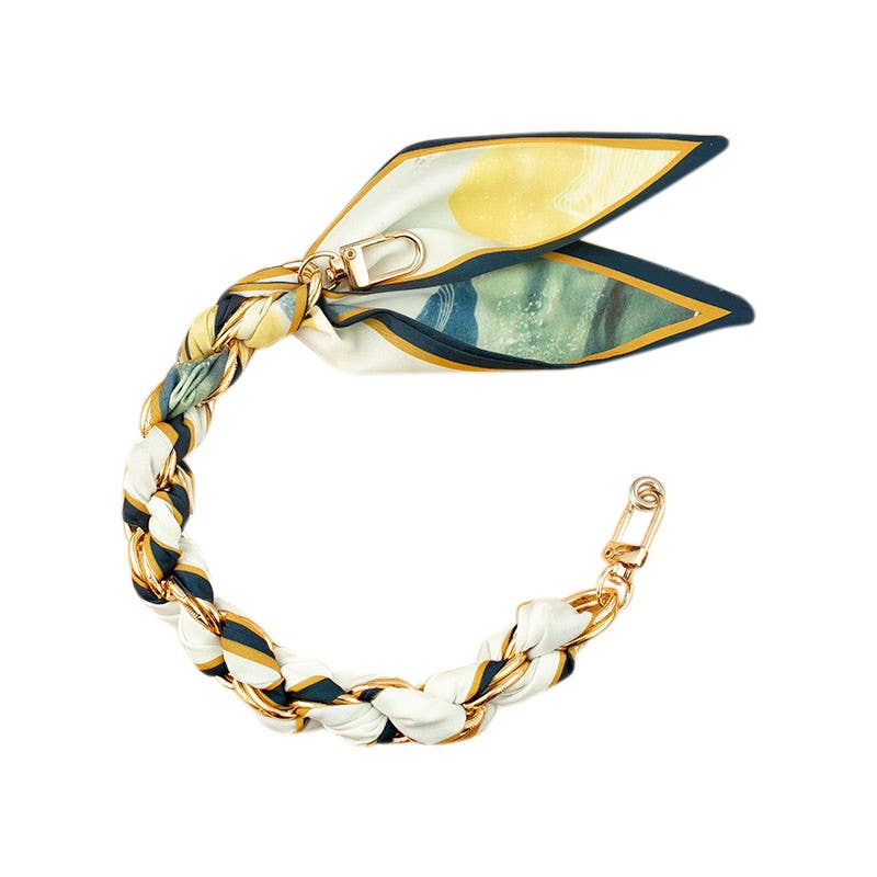 Gold Phone Chain with Scarf Neutral Print - Short EE