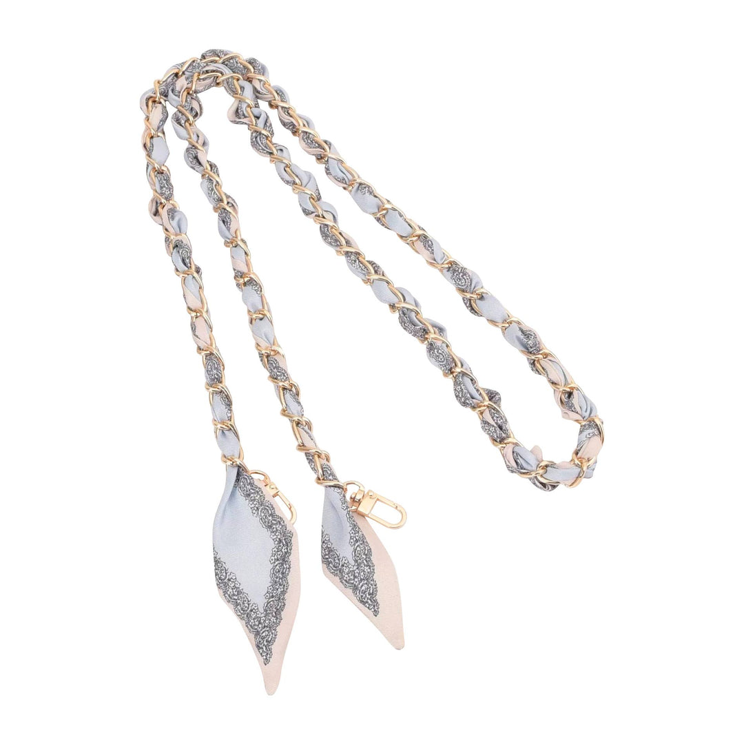 Gold Phone Chain with Scarf Blue Cream - Long
