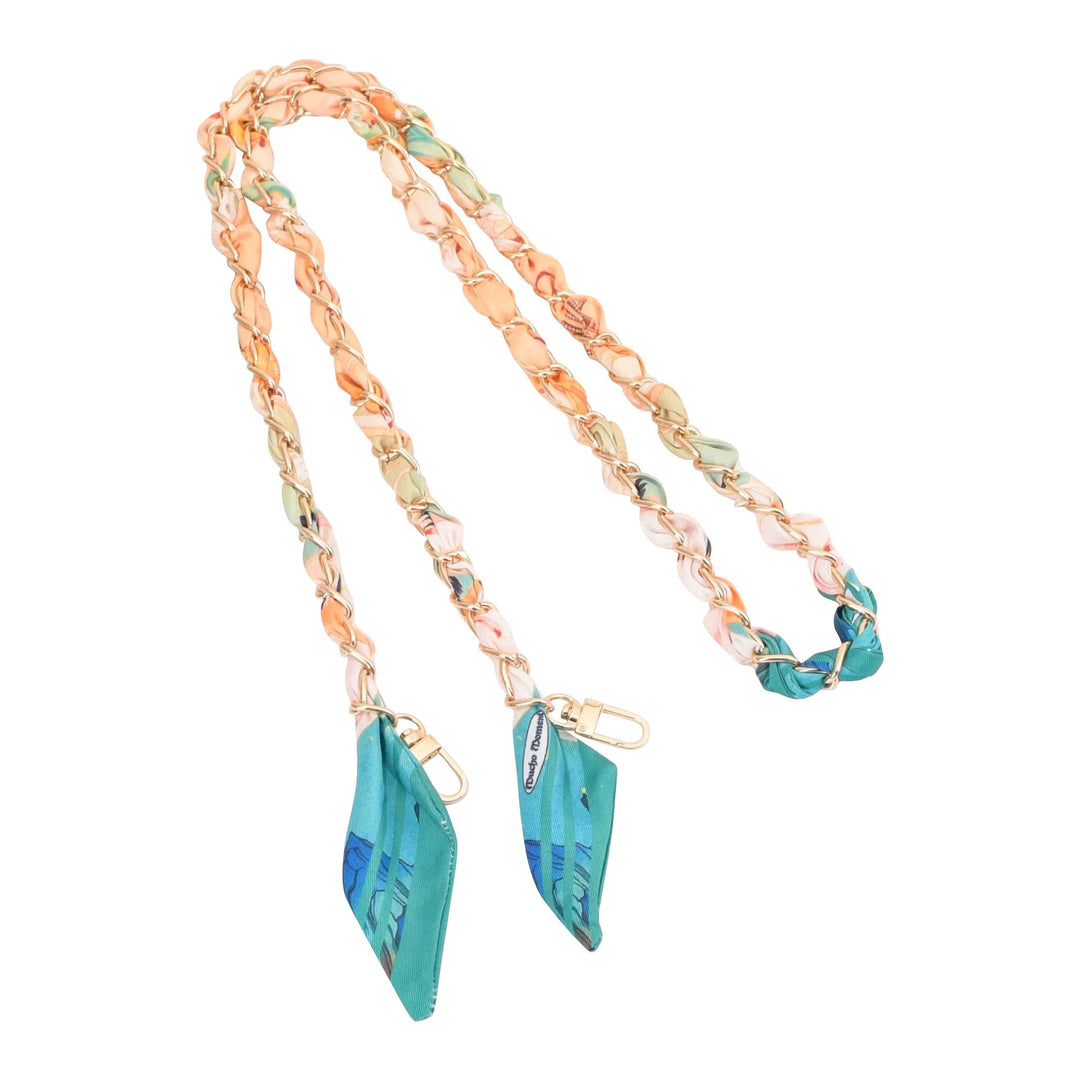 Gold Phone Chain with Scarf Orange Blue - Long