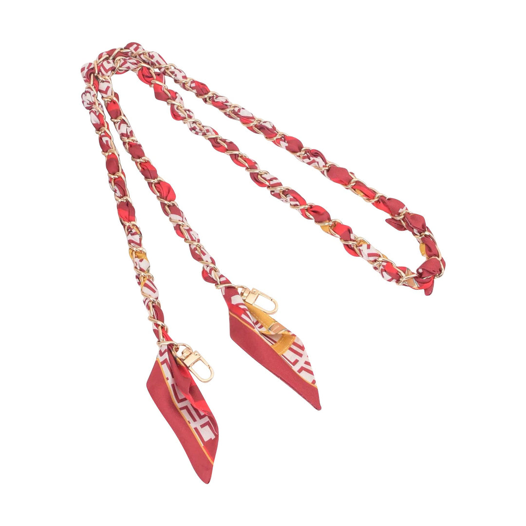 Gold Phone Chain with Scarf Red - Long