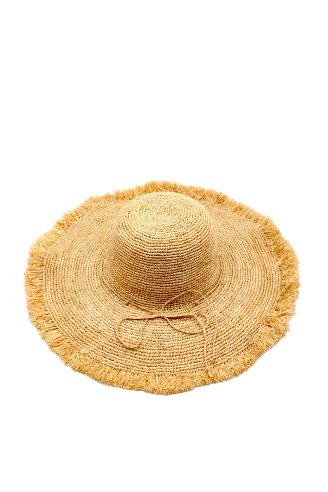 5" Brim Meghan Crochet Straw Sun Hats with Raw Fringe Edge