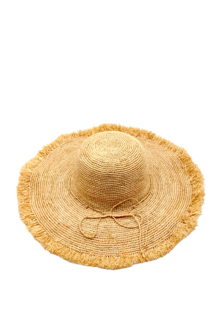 5" Brim Meghan Crochet Straw Sun Hats with Raw Fringe Edge
