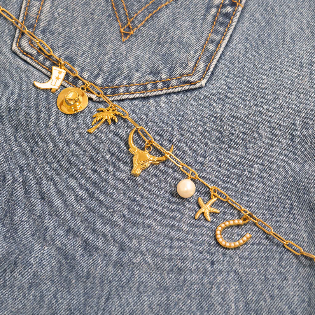 18K Gold PVD Stainless Steel Pearl Beaded Horseshoe Charm