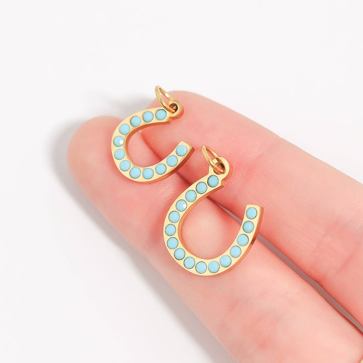18K Gold PVD Stainless Steel Turquoise Stone Horseshoe Charm