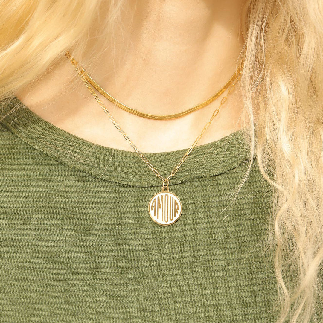 18K Gold PVD Stainless Steel Round Amour Charm
