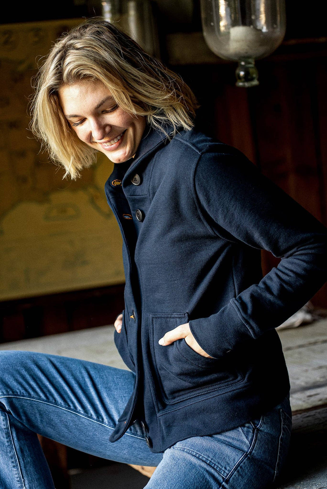Women | Bodega Cardigan | 14oz 100% Cotton French Terry - Navy
