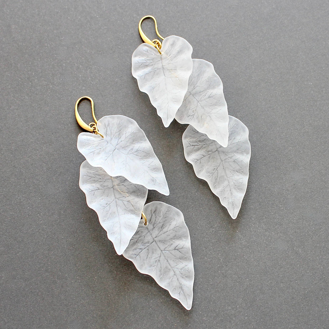 ISLE59 White frosted acrylic leaf shoulder duster earrings