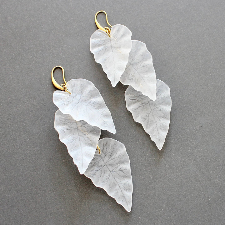 ISLE59 White frosted acrylic leaf shoulder duster earrings