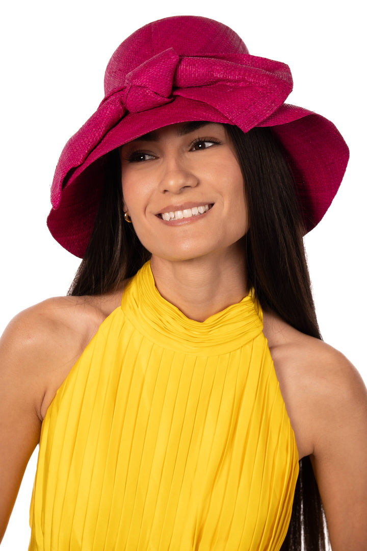 3" Brim Cara Bucket Straw Sun Hats with Big Bow