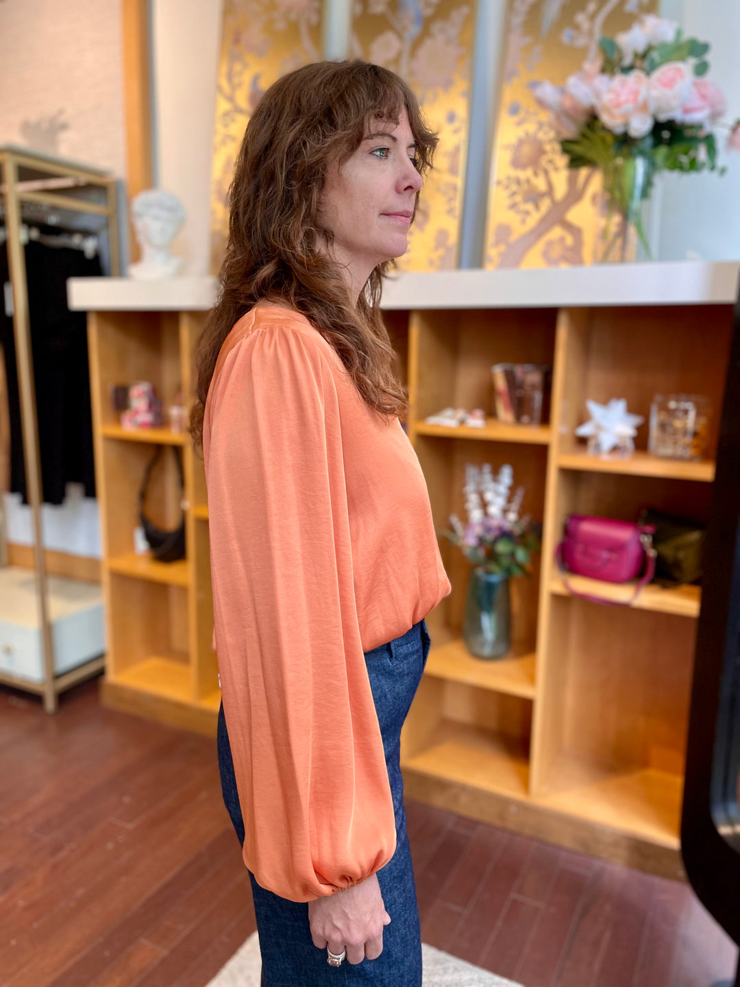 Washed Satin Bubble Hem Blouse