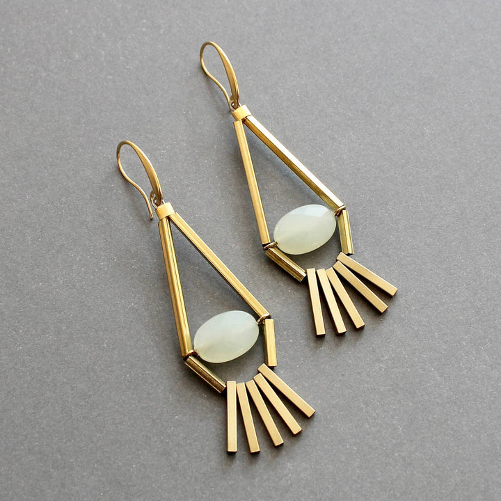ISLE45 Green aventurine and brass geometric earrings