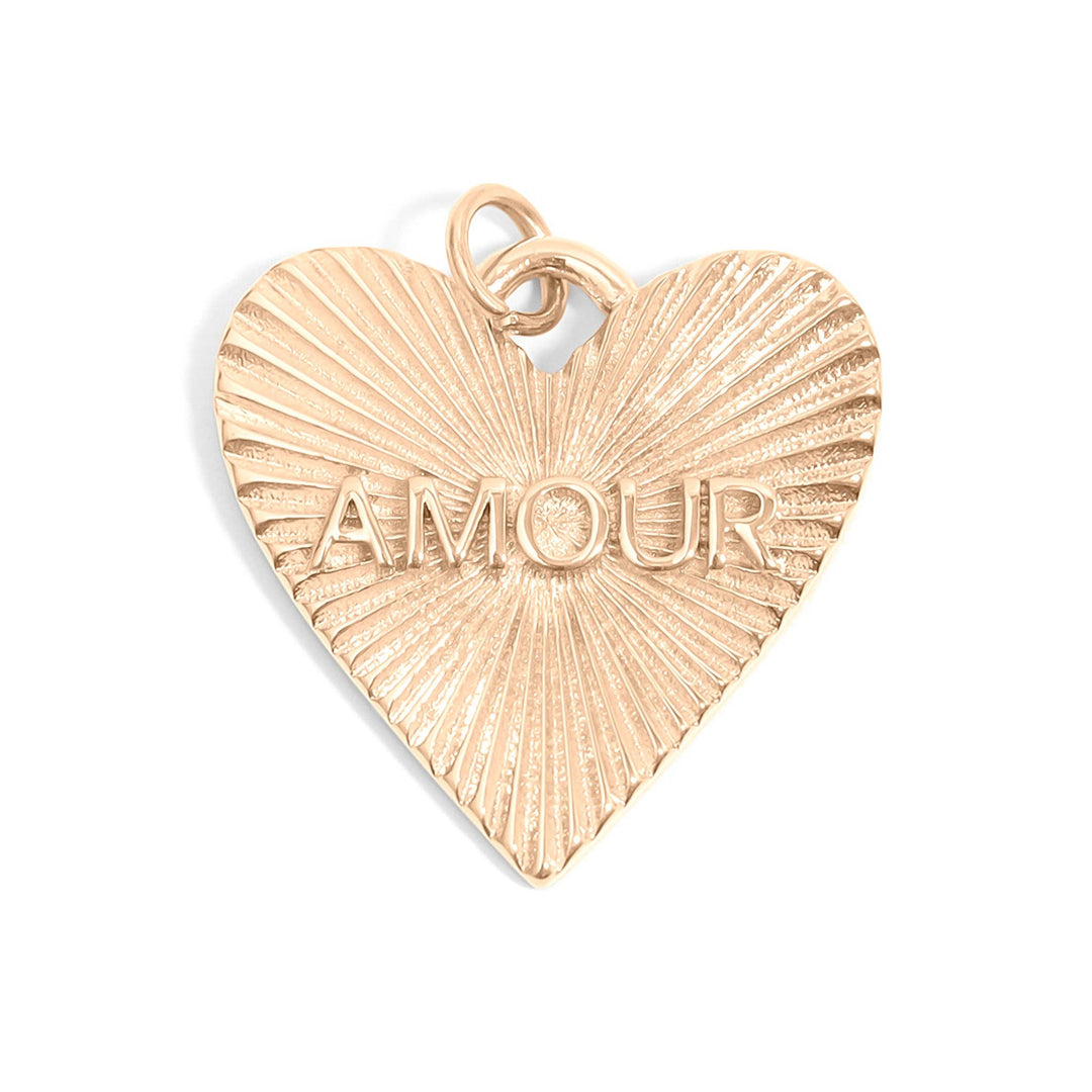 18K Gold PVD Stainless Steel Sunburst Heart Amour Charm