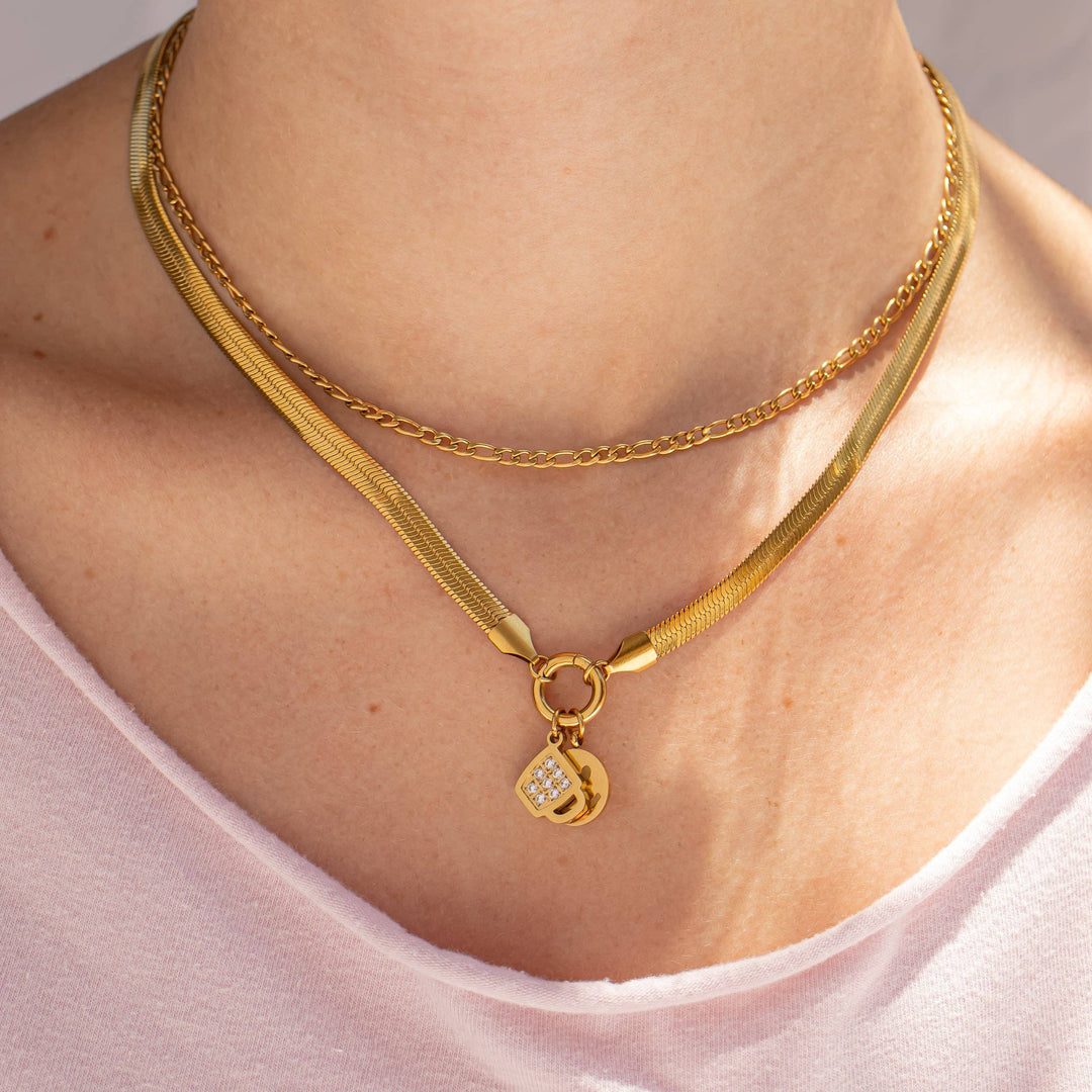 18K Gold PVD Herringbone Charm Holder Necklace