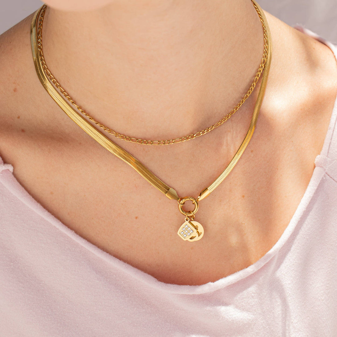 18K Gold PVD Herringbone Charm Holder Necklace