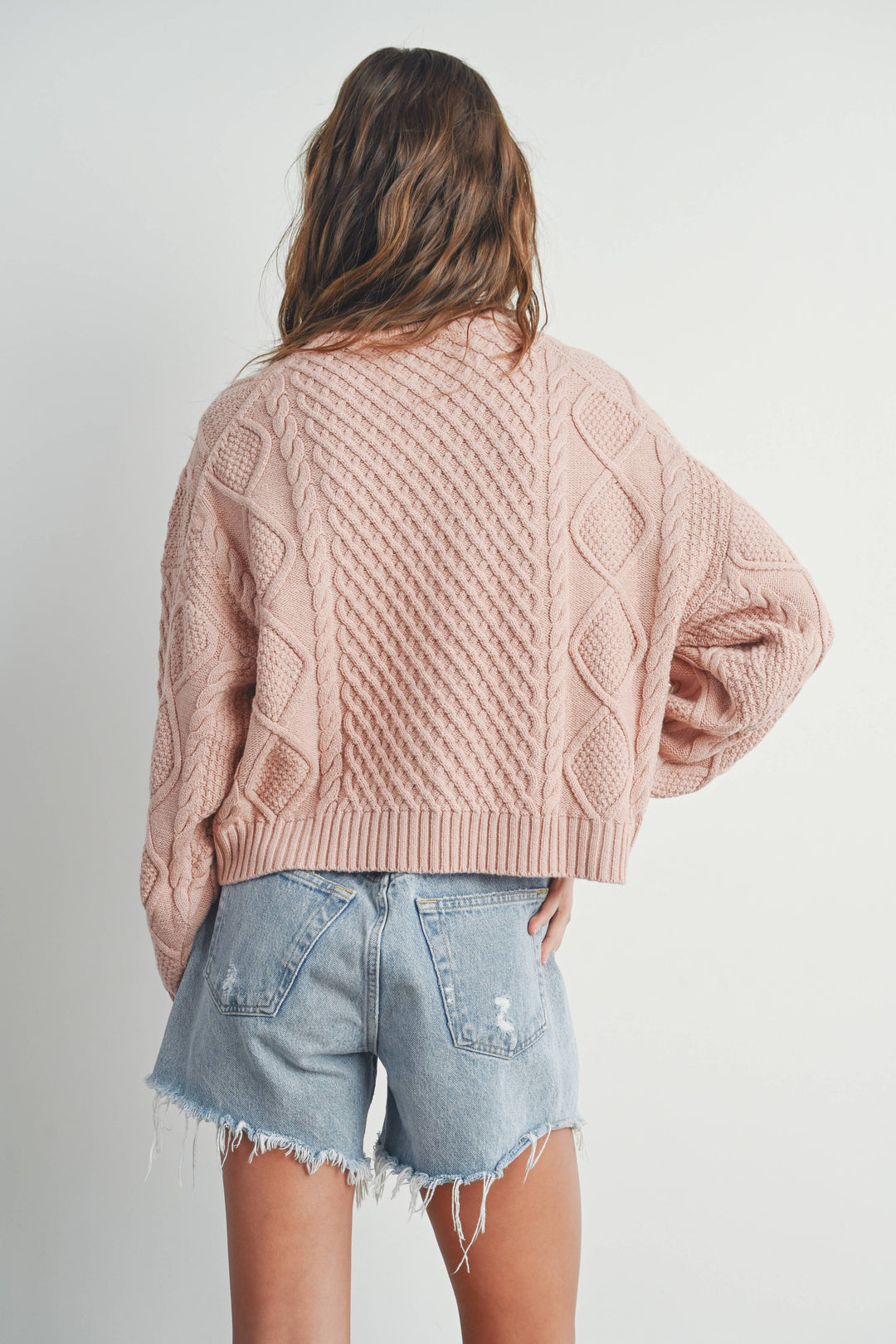 Fall Casual Solid Cable Knit Sweater - BMW7194