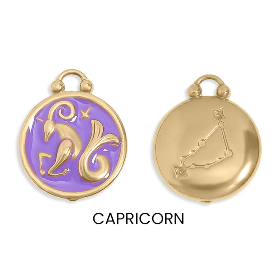 18K Gold PVD Stainless Steel Epoxy Filled Zodiac Pendants