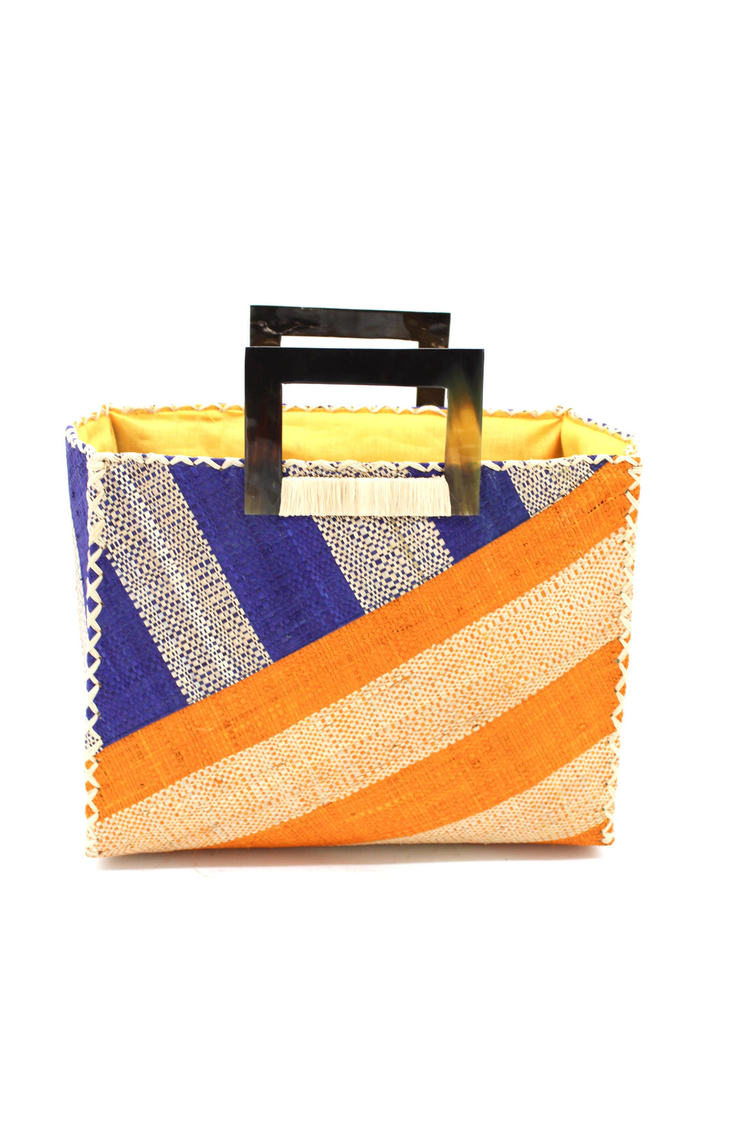 Stevie Double Wide Stripe Straw Handbag with Horn Handles