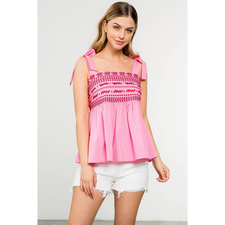 Tie Strap Embroidered Top