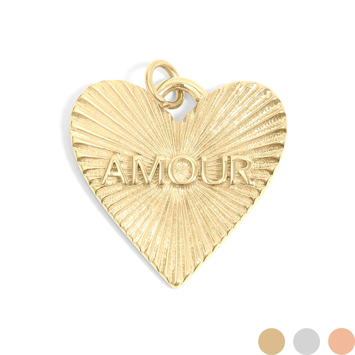 18K Gold PVD Stainless Steel Sunburst Heart Amour Charm