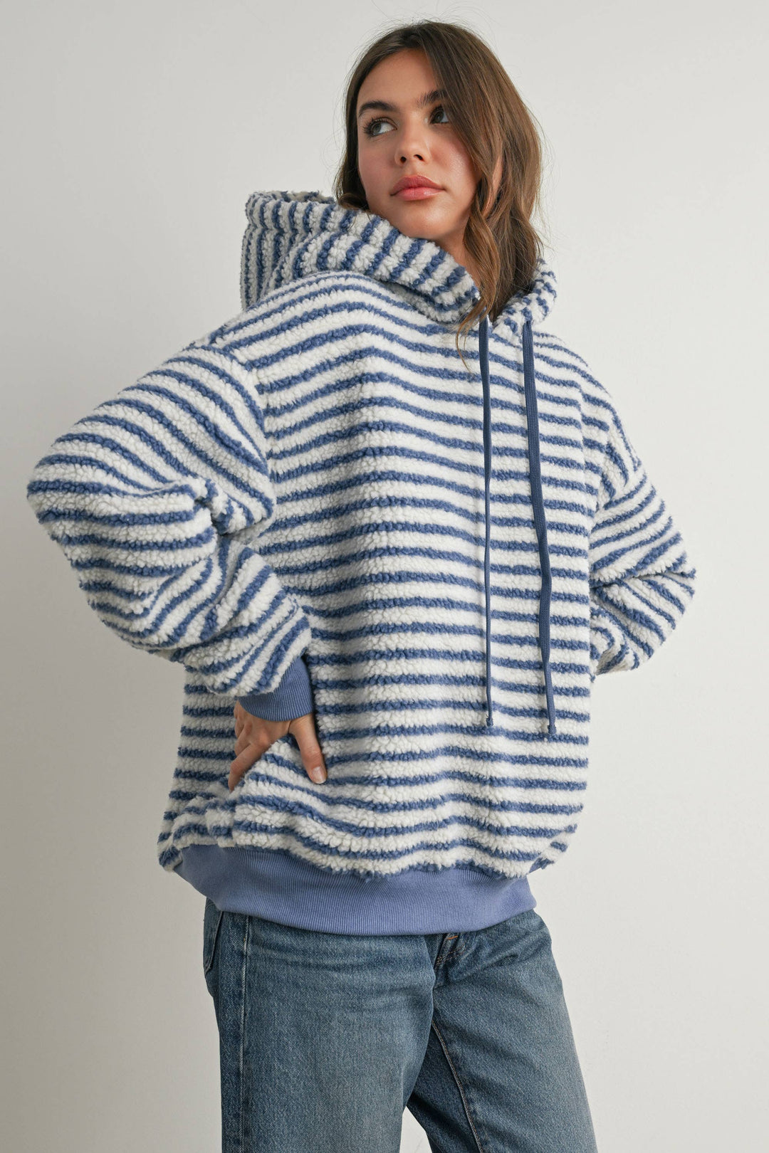 Brushed Striped Puffy Hoodie - BMT7801