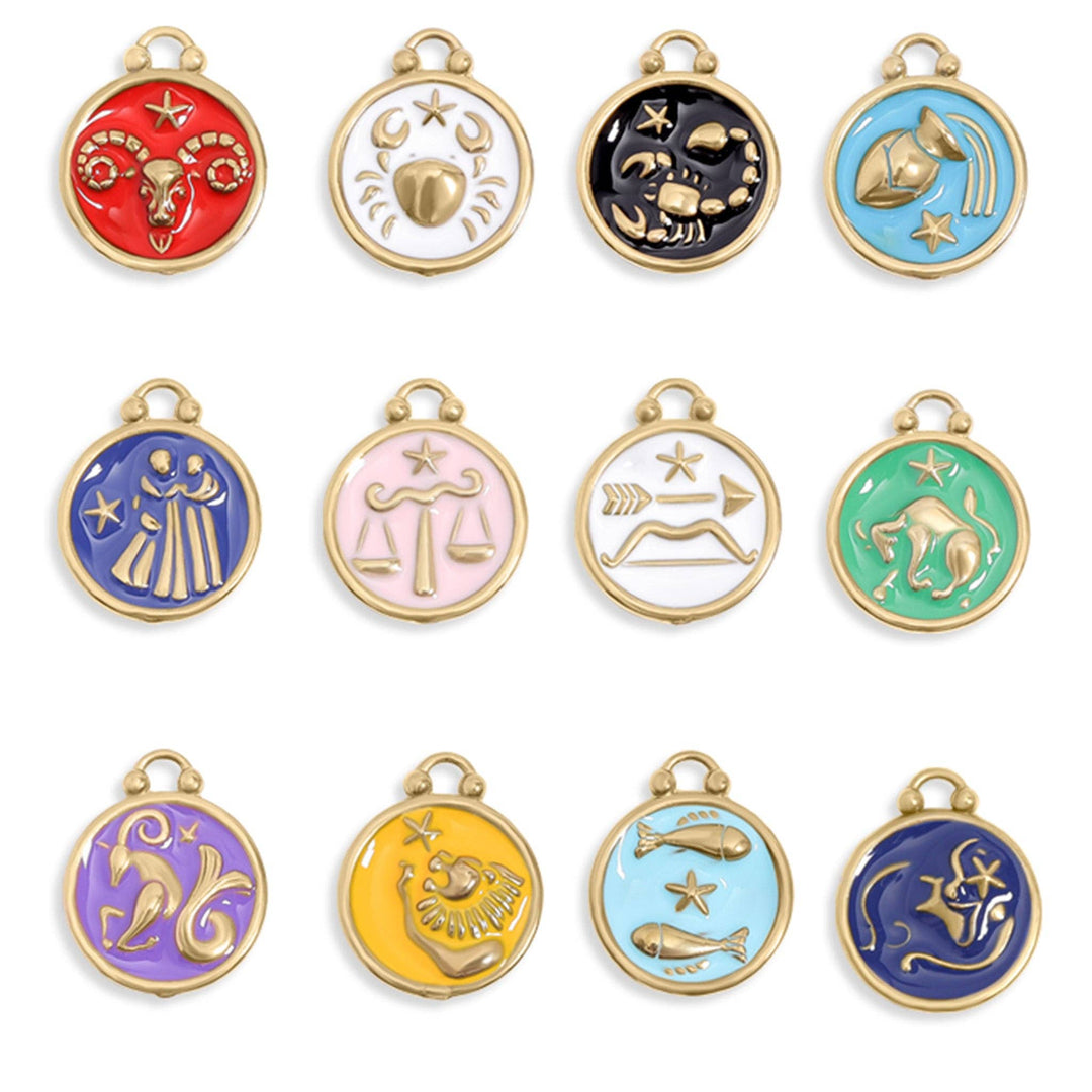 18K Gold PVD Stainless Steel Epoxy Filled Zodiac Pendants