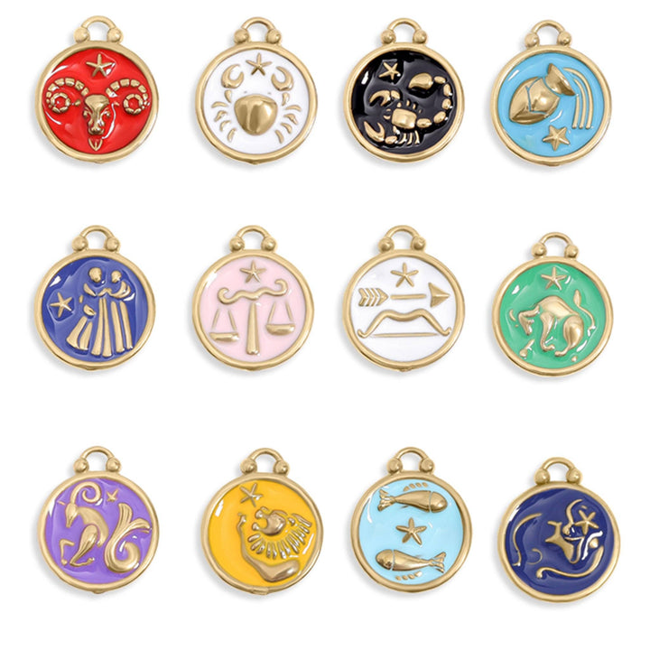 18K Gold PVD Stainless Steel Epoxy Filled Zodiac Pendants