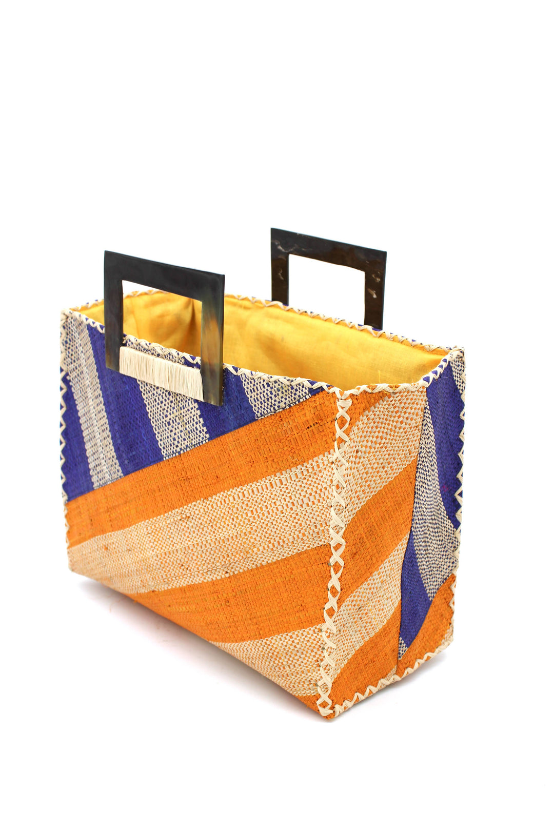 Stevie Double Wide Stripe Straw Handbag with Horn Handles