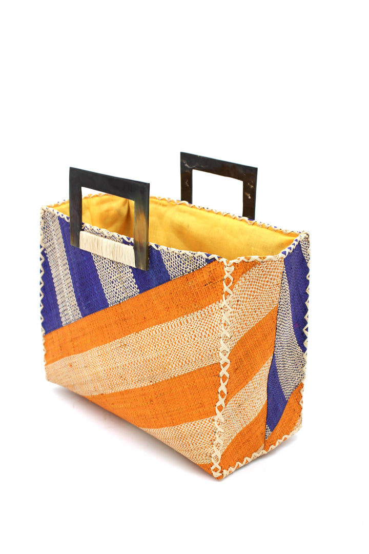 Stevie Double Wide Stripe Straw Handbag with Horn Handles