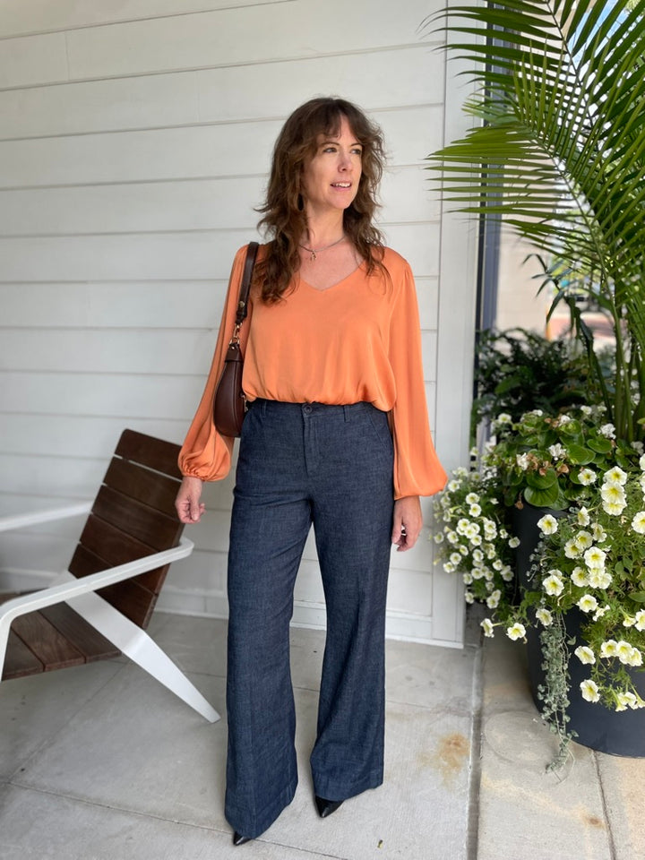 Washed Satin Bubble Hem Blouse