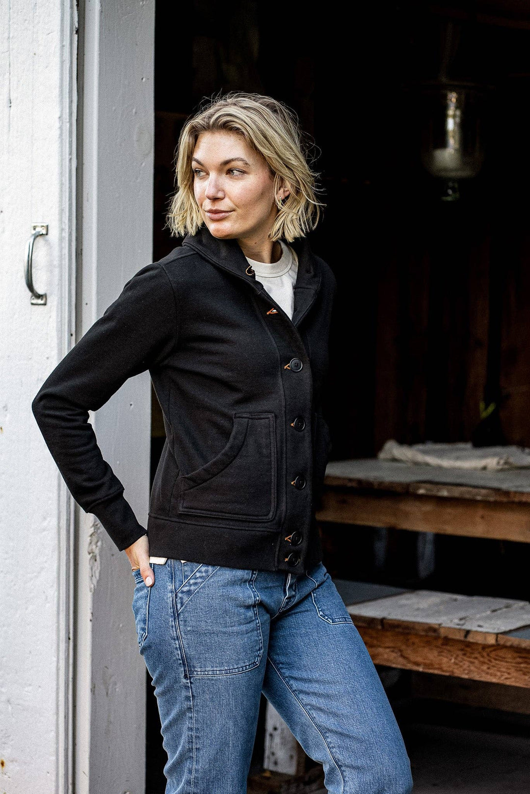 Women | Bodega Cardigan | 14oz 100% Cotton French Terry - Basalt
