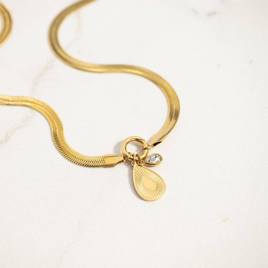 18K Gold PVD Herringbone Charm Holder Necklace