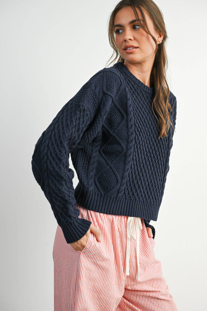 Fall Casual Solid Cable Knit Sweater - BMW7194