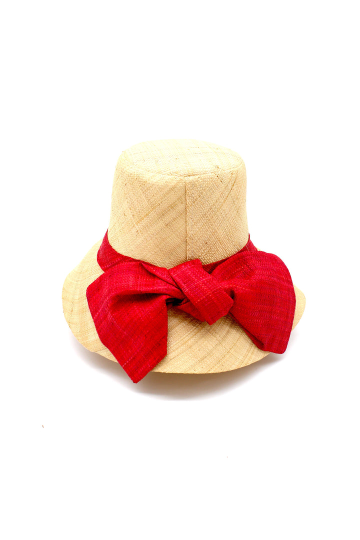 3" Brim Cara Bucket Straw Sun Hats with Big Bow