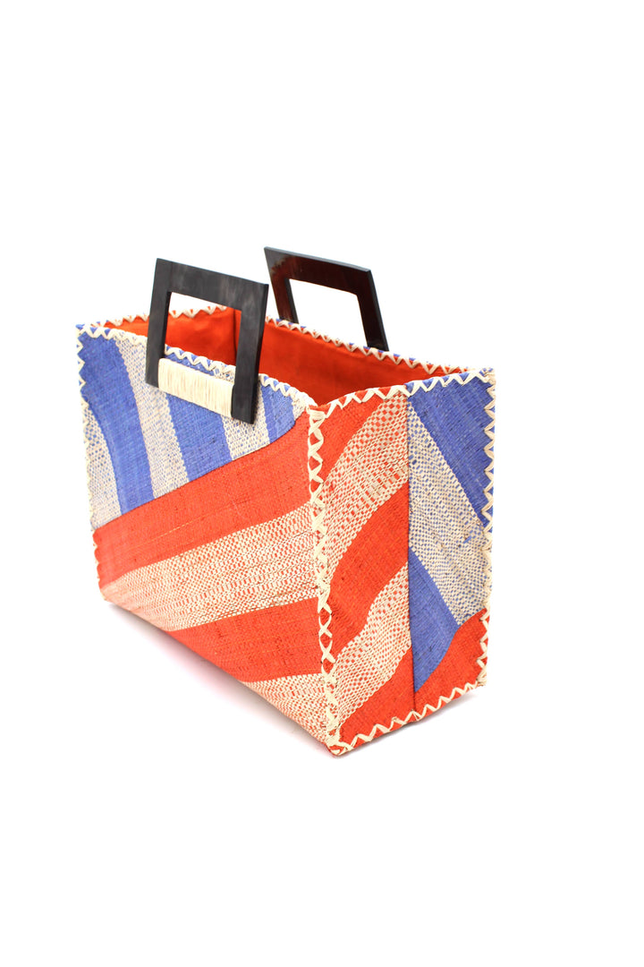 Stevie Double Wide Stripe Straw Handbag with Horn Handles