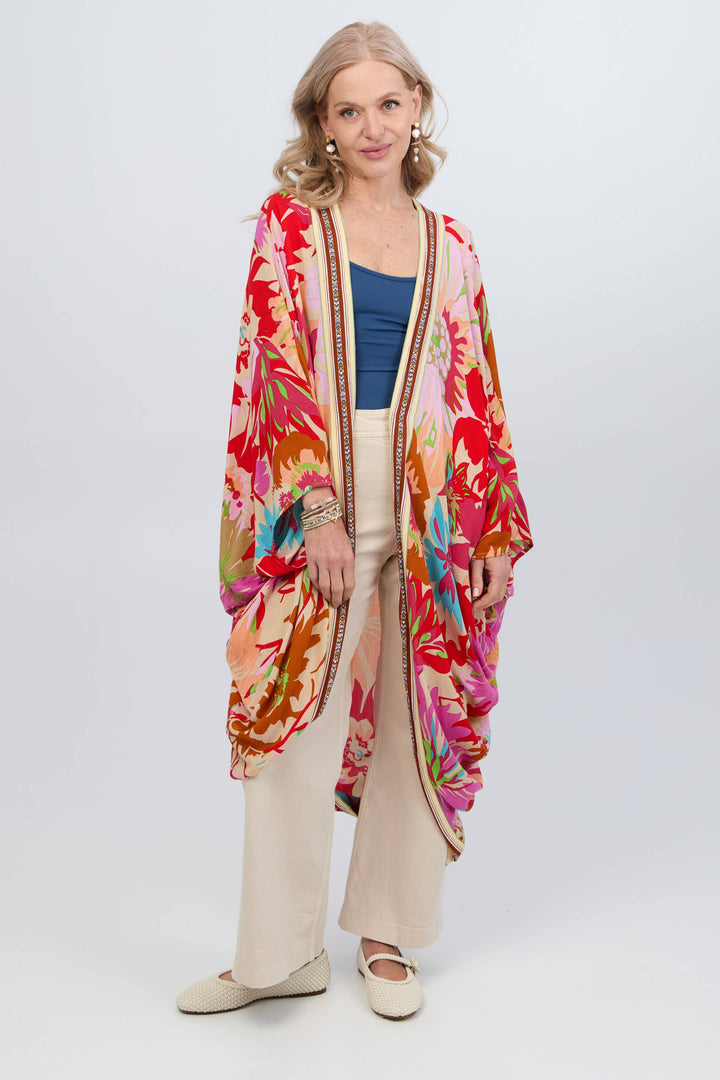 Wing Sleeve Floral Kimono