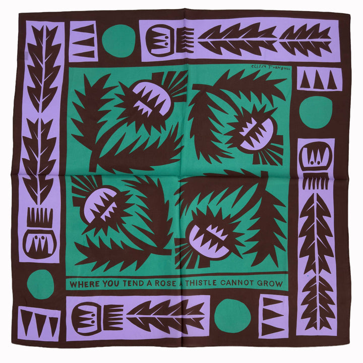 Wild Thistle Purple & Green Scarf | Silk Scarf | Bandana