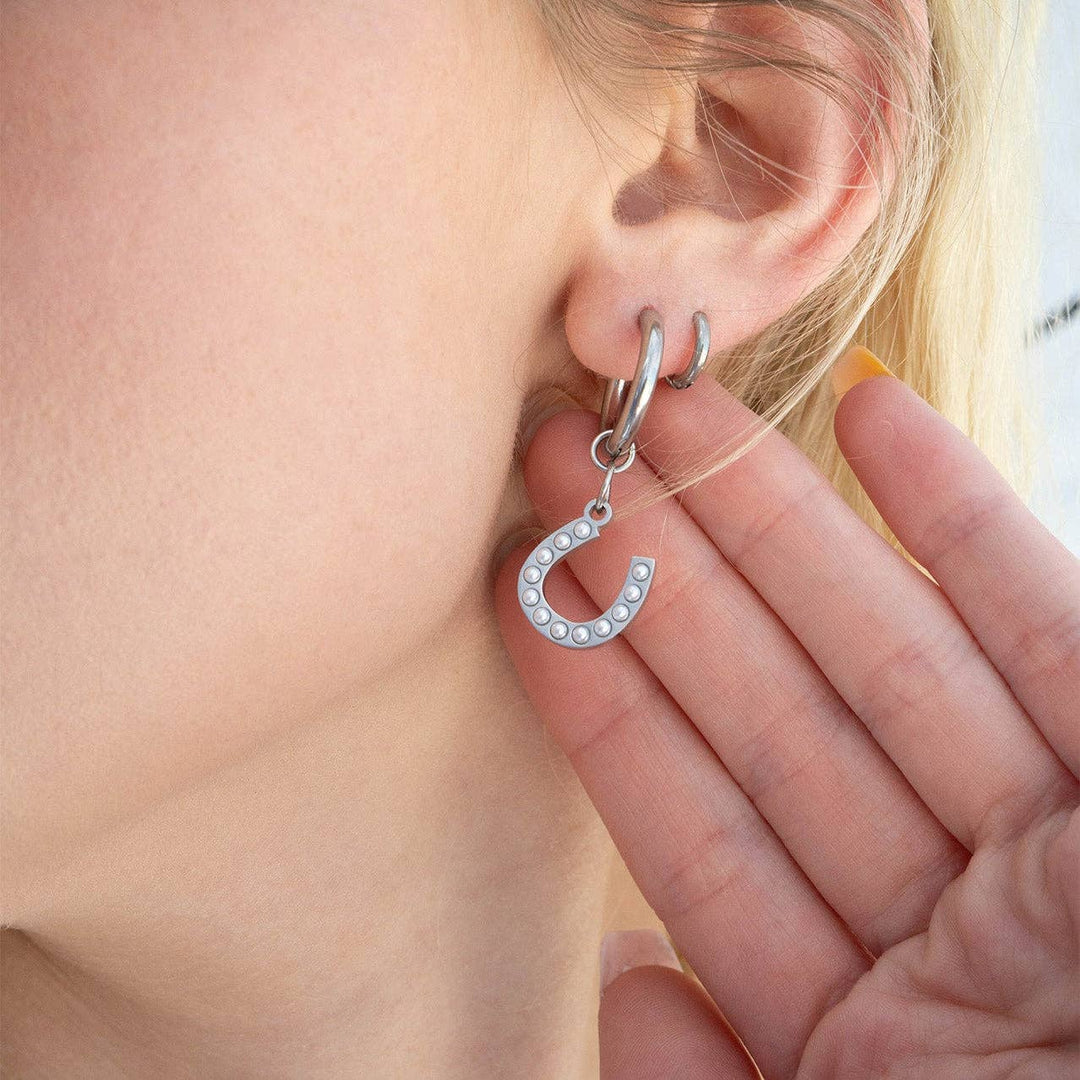 18K Gold PVD Stainless Steel Pearl Beaded Horseshoe Charm