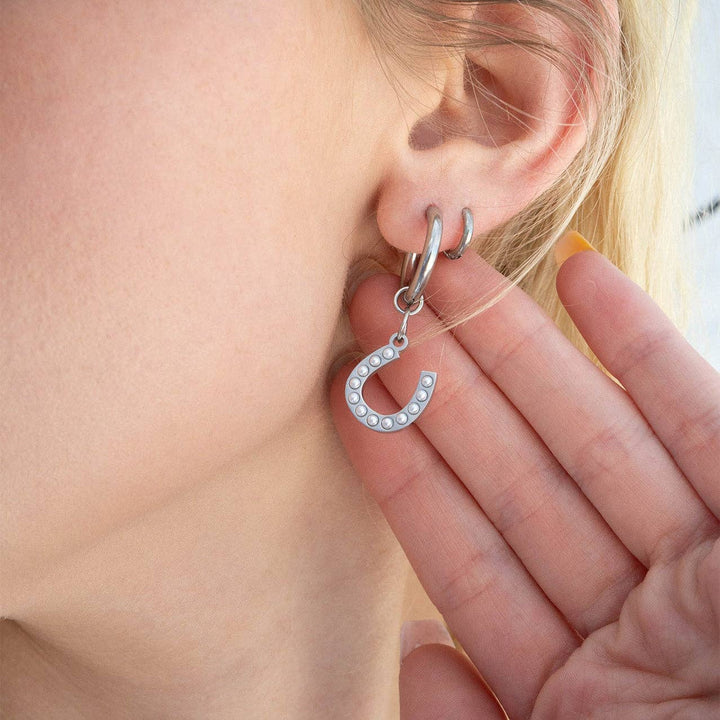 18K Gold PVD Stainless Steel Pearl Beaded Horseshoe Charm