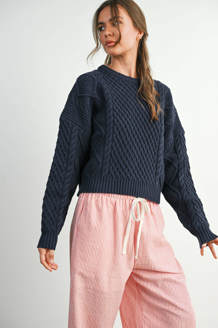 Fall Casual Solid Cable Knit Sweater - BMW7194
