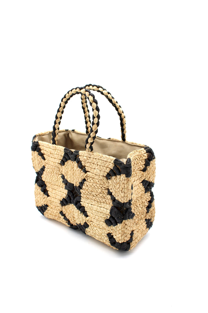 Gemma Crochet Disc Rectangle Straw Basket Handbag