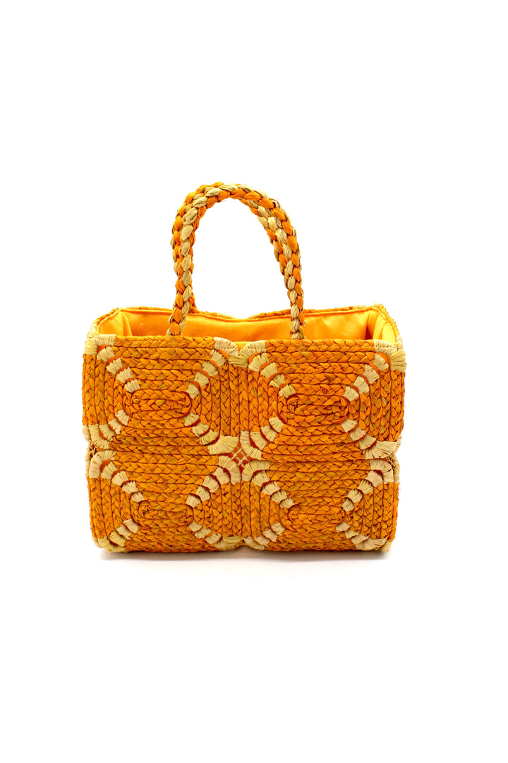 Gemma Crochet Disc Rectangle Straw Basket Handbag