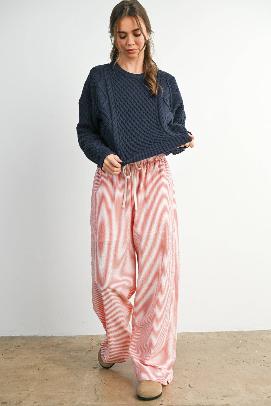 Fall Casual Solid Cable Knit Sweater - BMW7194